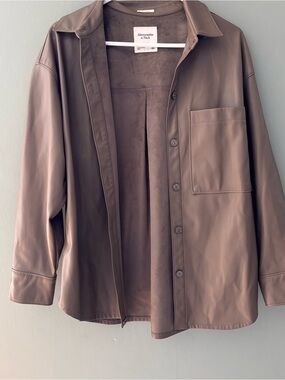 Abercrombie Brown Faux Leather Shirt Jacket Shacket